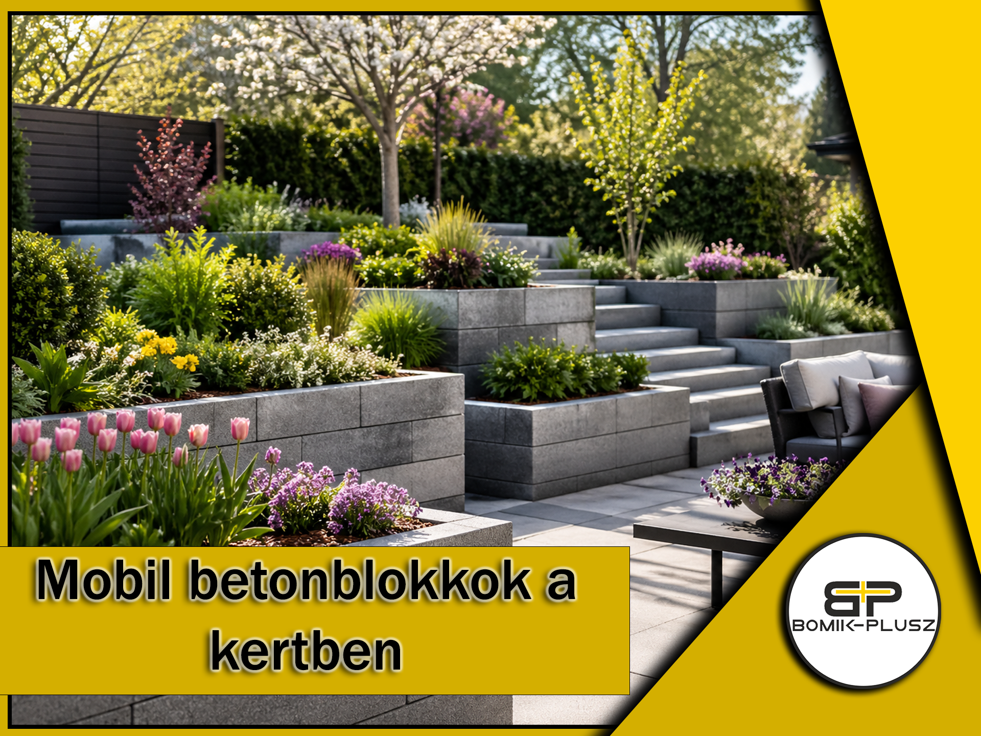 Tavaszi kerti magaságyás és támfal építése Bomik-Plusz betonblokkokból.