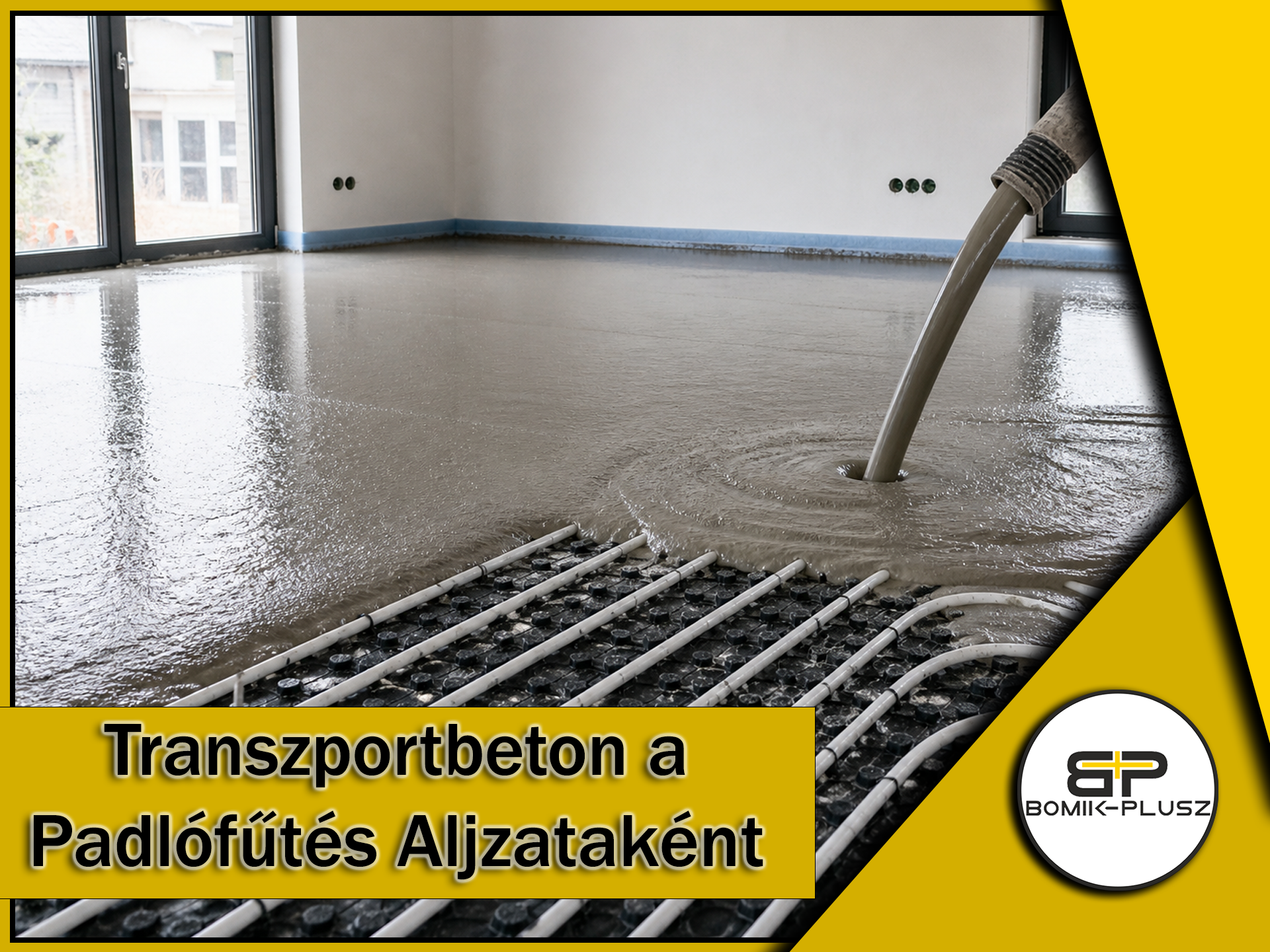 Padlófűtés csövek fektetése, amelyre hamarosan rákerül a minőségi transzportbeton réteg.