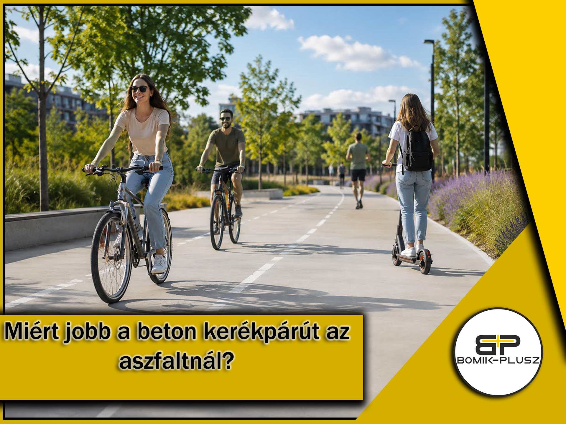 Frissen elkészült, világosszürke beton kerékpárút egy zöldellő park szélén. Frissen elkészült, világosszürke beton kerékpárút egy zöldellő park szélén.
