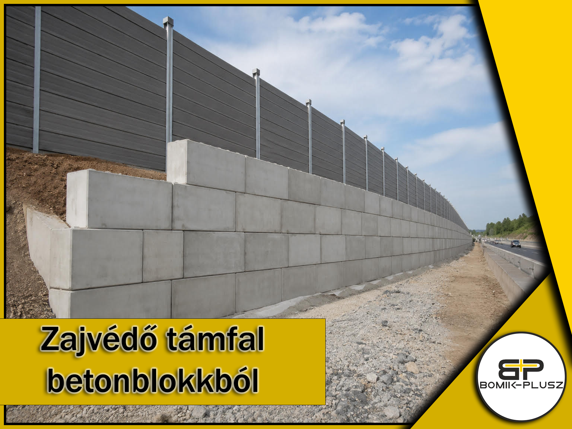 Zajvédő támfal betonblokkból - nehéz beton blokk kerítés és zajvédő fal
