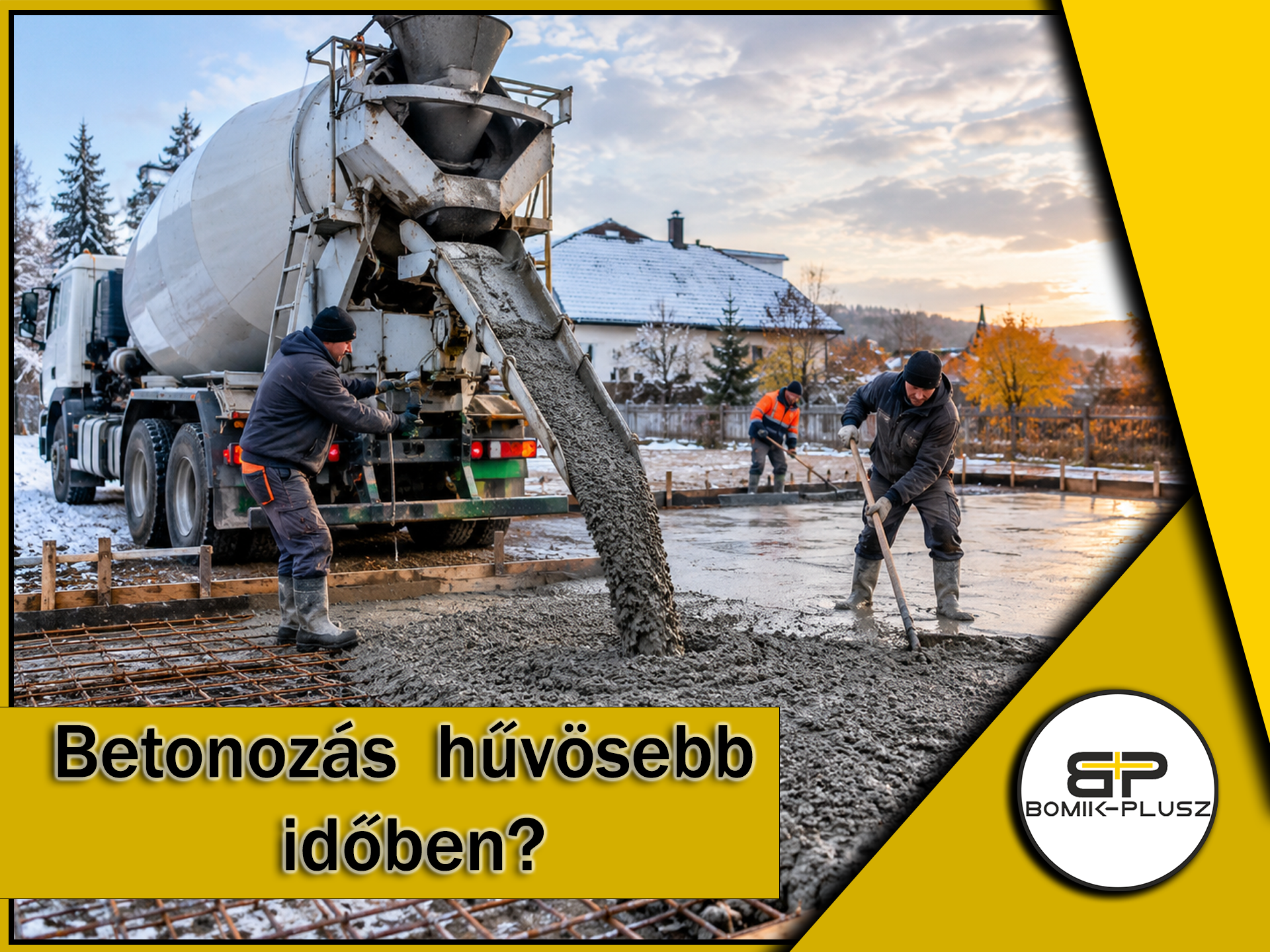 Speciális transzportbeton téli betonozáshoz mixerautóval kiszállítva a Bomik-Plusz Kft.-től Speciális transzportbeton téli betonozáshoz mixerautóval kiszállítva a Bomik-Plusz Kft.-től