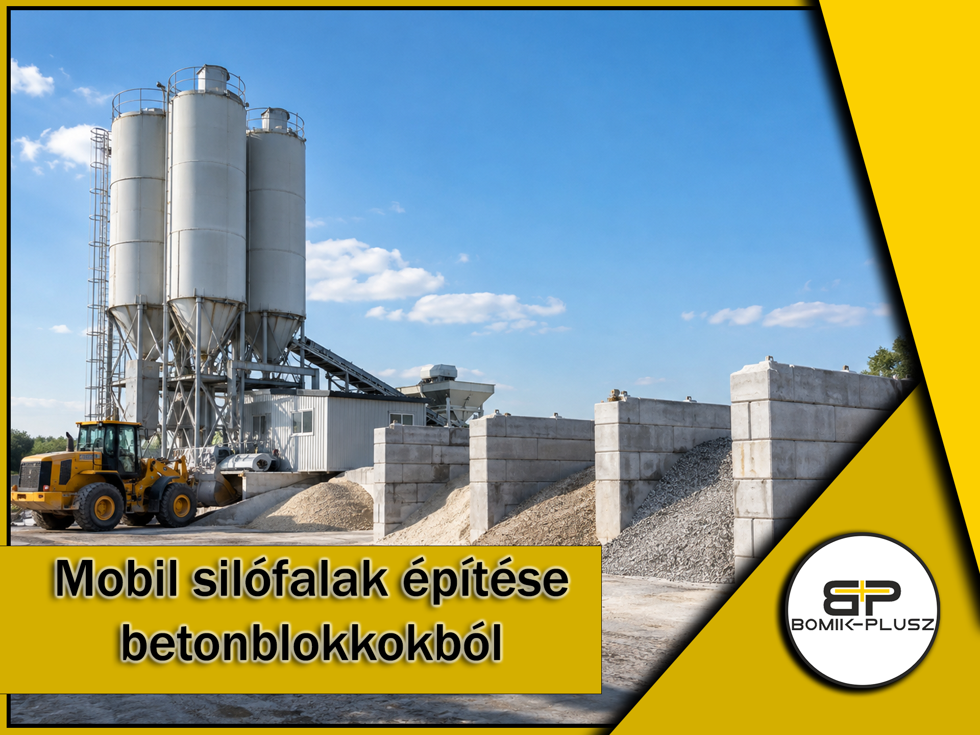 Ömlesztett áru tároló betonblokk alkalmazása modern gazdaságok és telephelyek rekeszes tárolóiban.